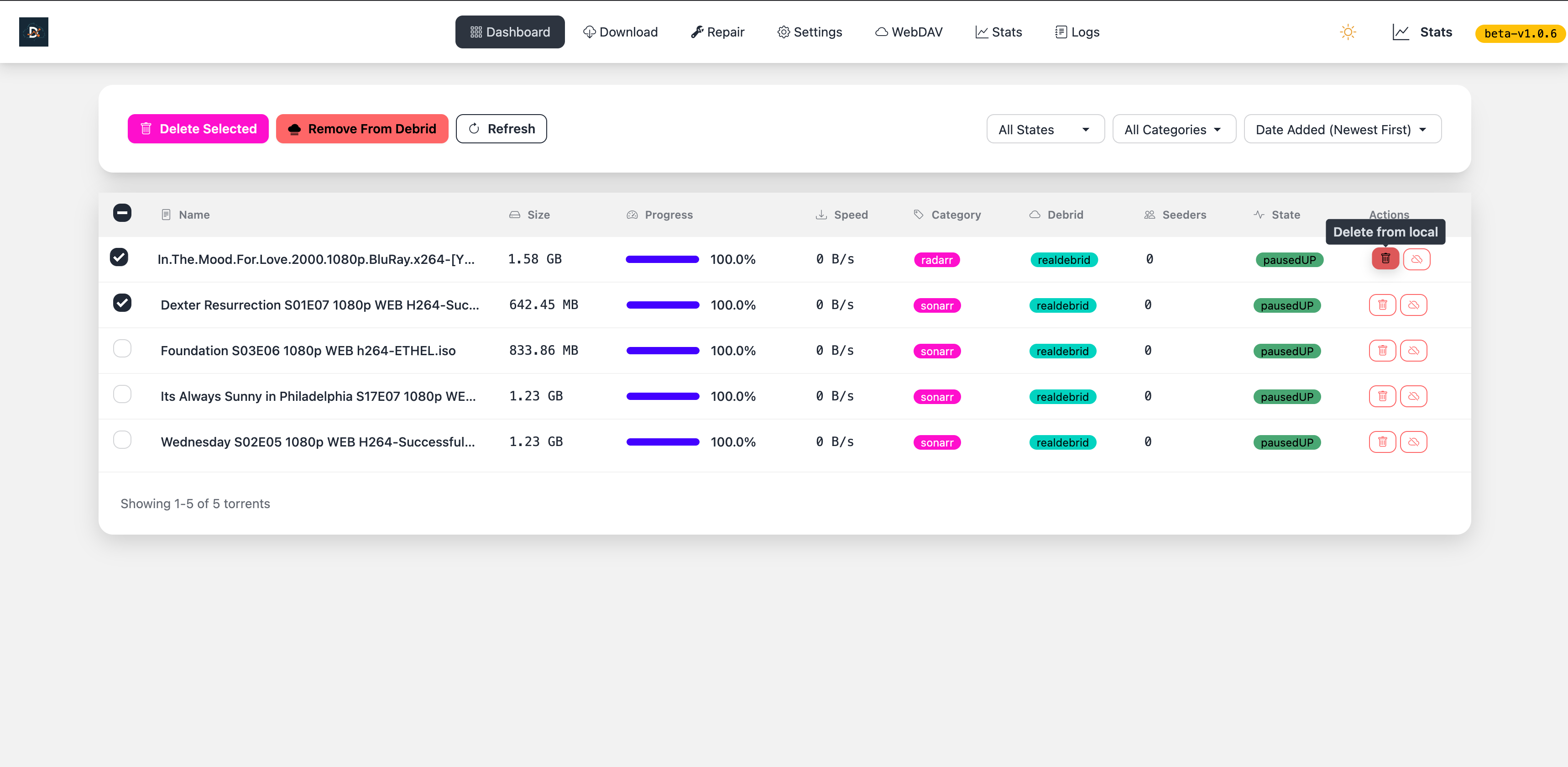 Decypharr UI - Light Mode