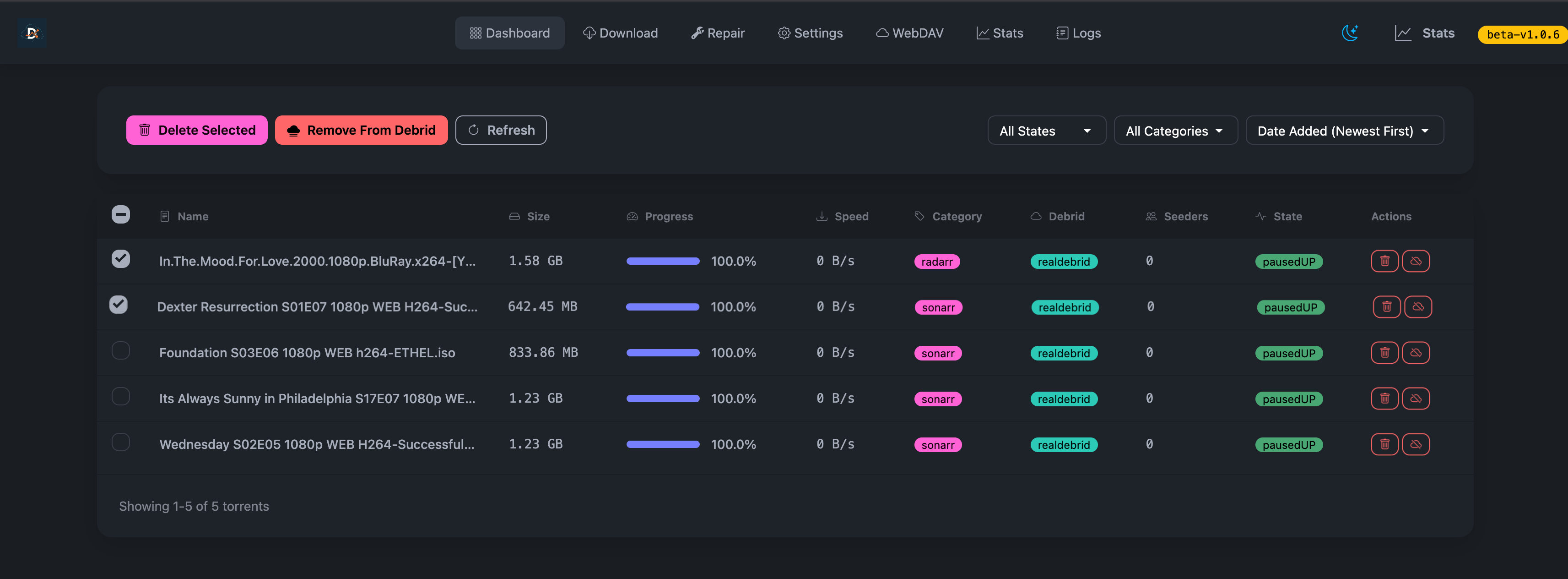 Decypharr UI - Dark Mode
